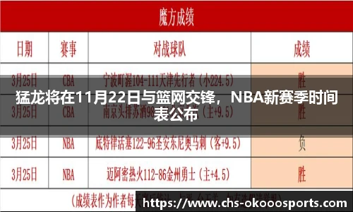 猛龙将在11月22日与篮网交锋，NBA新赛季时间表公布